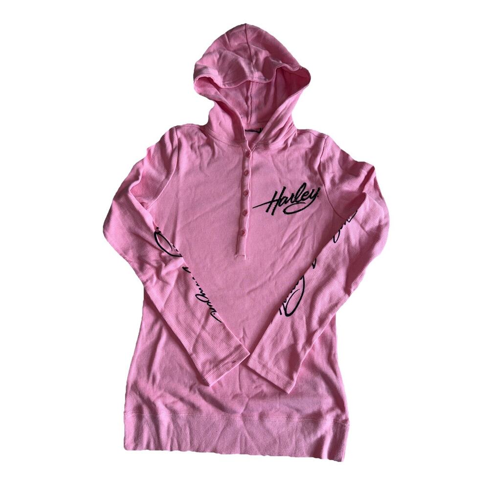Harley Davidson Women's Pink Graphic Print Long Sleeve Hoodie Size S
